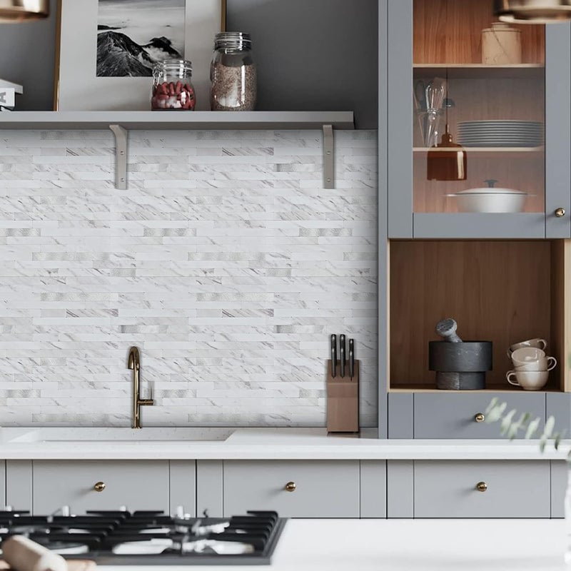 Midcard 20 Sheet Peel and Stick Backsplash, White Marble PVC Wall Tile for Kitchen Backsplash - Image 2